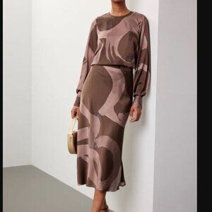 Slate & Willow Satin Matching Set Slip Skirt Set Retro Brown Size Large